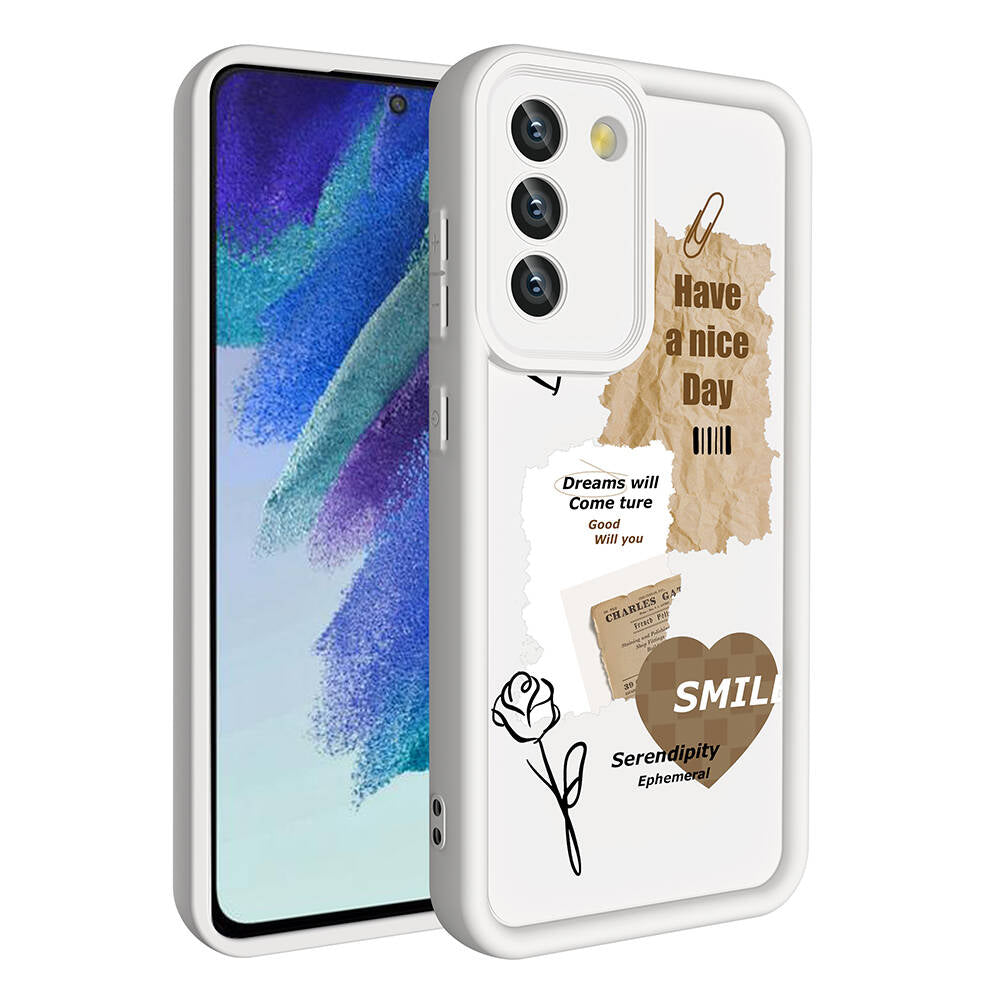 Galaxy S21 FE Case Camera Protection Printed Back Surface Zore Classy Cover White