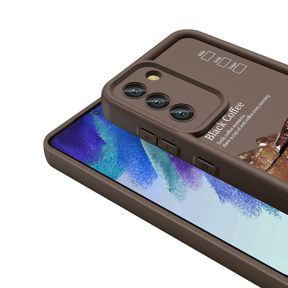 Galaxy S21 FE Case Camera Protection Printed Back Surface Zore Classy Cover Light Brown