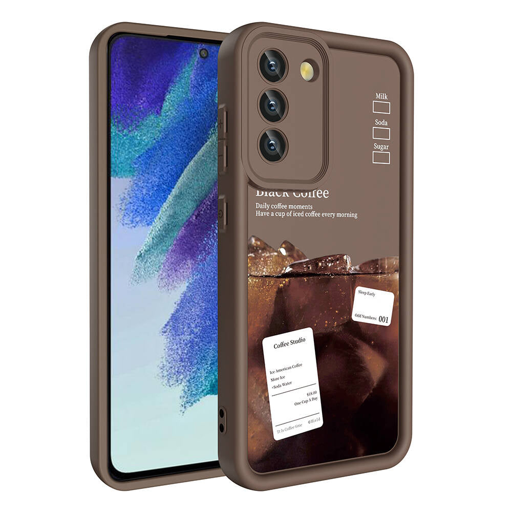 Galaxy S21 FE Case Camera Protection Printed Back Surface Zore Classy Cover Light Brown