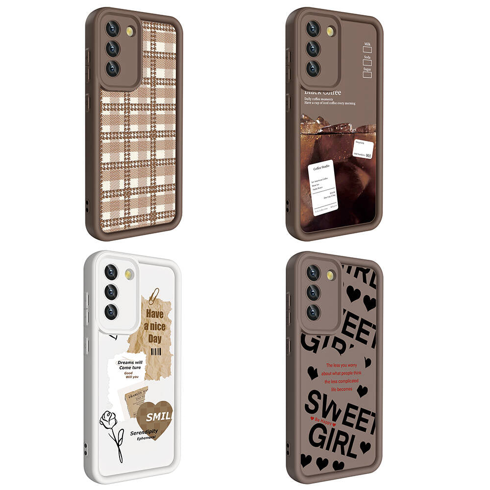 Galaxy S21 FE Case Camera Protection Printed Back Surface Zore Classy Cover Light Brown