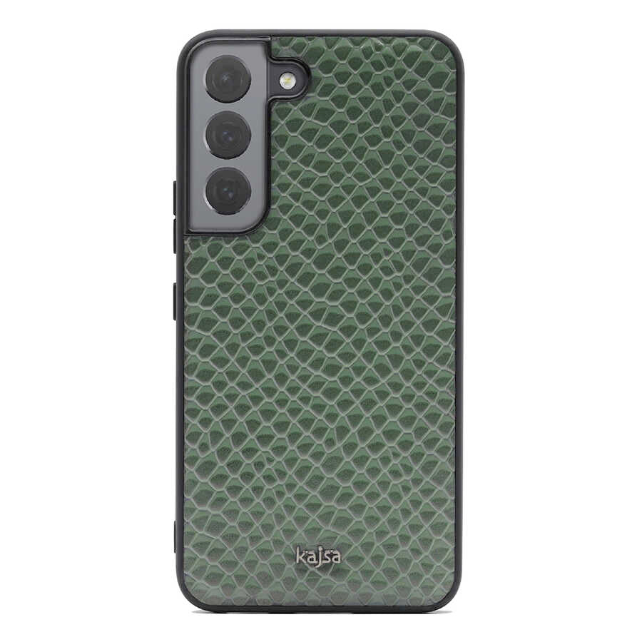 Galaxy S22 Case Kajsa Pearl Pattern Genuine Leather Cover Green