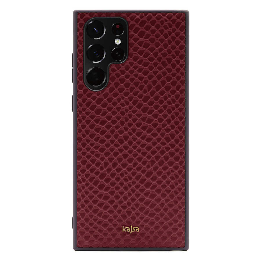 Galaxy S22 Ultra Case Kajsa Pearl Pattern Genuine Leather Cover Brown