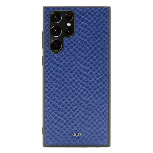 Galaxy S22 Ultra Case Kajsa Pearl Pattern Genuine Leather Cover Blue