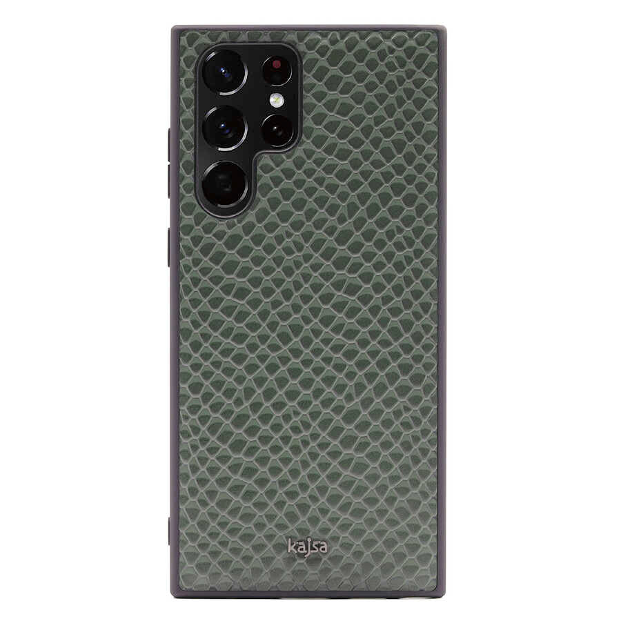 Galaxy S22 Ultra Kılıf Kajsa Pearl Pattern Hakiki Deri Kapak Yeşil