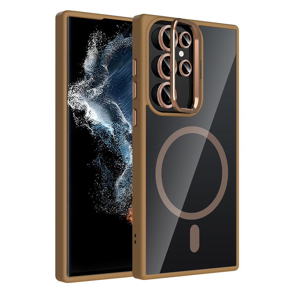 Galaxy S22 Ultra Case with Stand and Camera Lens Gift, M-Safe Charging Function, Zore Etro Cover Desert Titanium