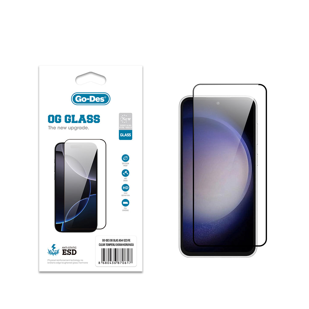 Galaxy S23 FE Go Des OG Glass Antistatik Temperli Cam Ekran Koruyucu Şeffaf