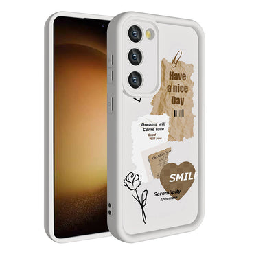 Galaxy S23 Case Camera Protection Printed Back Surface Zore Classy Cover White