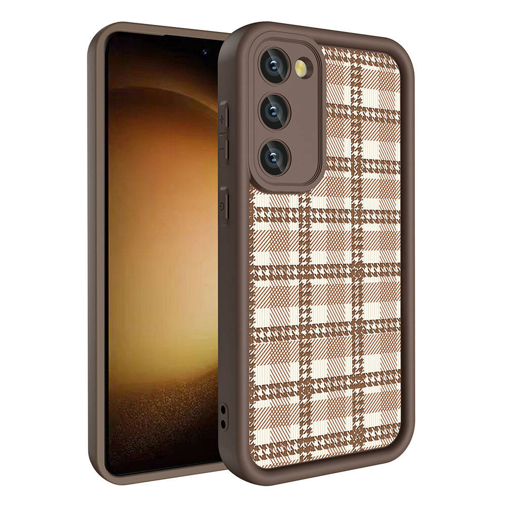 Galaxy S23 Case Camera Protection Printed Back Surface Zore Classy Cover Dark Brown