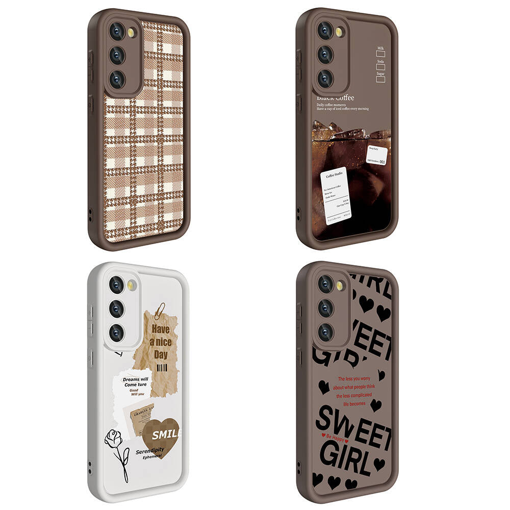 Galaxy S23 Case Camera Protection Printed Back Surface Zore Classy Cover Dark Brown