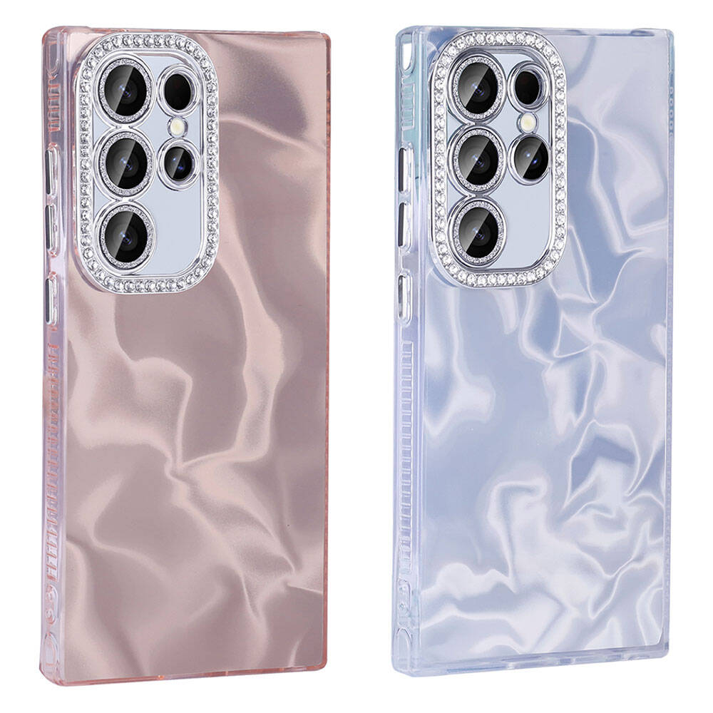 Galaxy S23 Ultra Airbag Case Shiny Stone Detail Design Zore Esila Cover Pink
