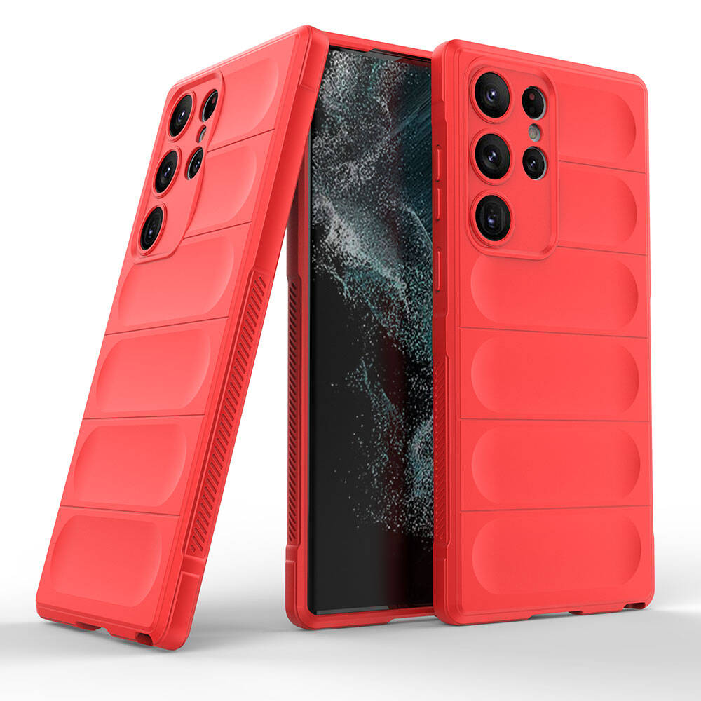 Galaxy S23 Ultra Case Flexible TPU Hollow Back Surface Design Zore Ethnic Silicone Cover Red