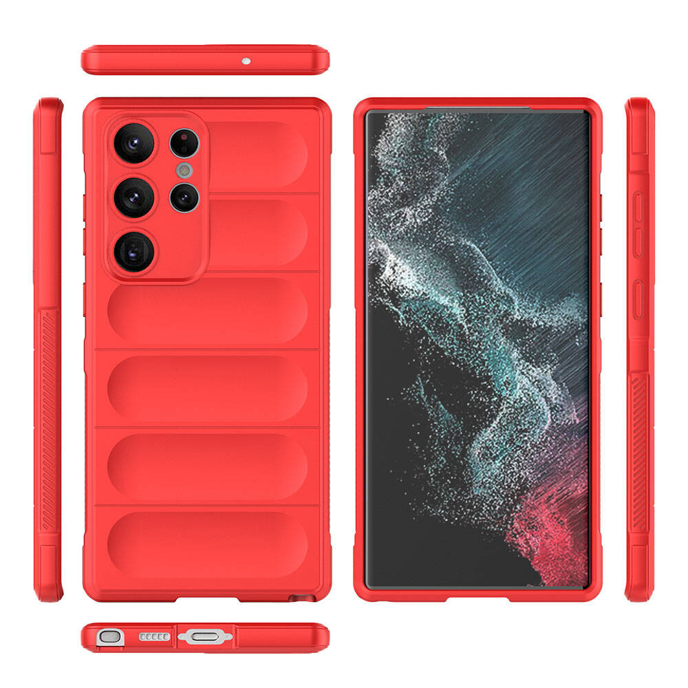 Galaxy S23 Ultra Case Flexible TPU Hollow Back Surface Design Zore Ethnic Silicone Cover Red