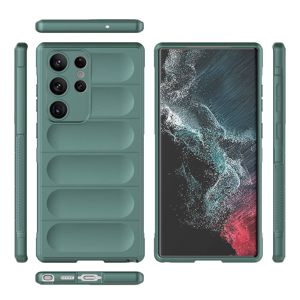 Galaxy S23 Ultra Case Flexible TPU Hollow Back Surface Design Zore Ethnic Silicone Cover Dark Green