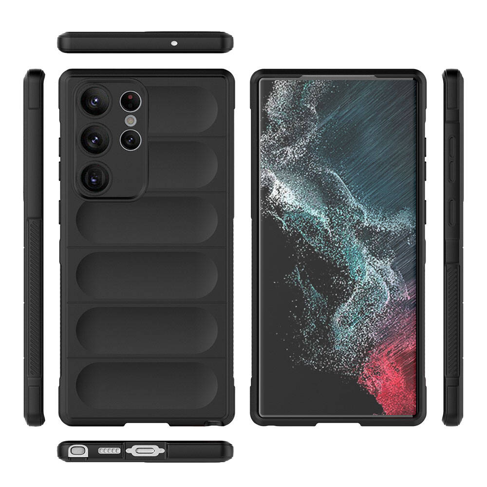 Galaxy S23 Ultra Case Flexible TPU Hollow Back Surface Design Zore Ethnic Silicone Cover Black