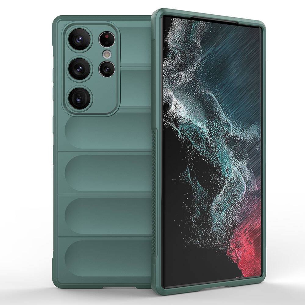 Galaxy S23 Ultra Case Flexible TPU Hollow Back Surface Design Zore Ethnic Silicone Cover Dark Green