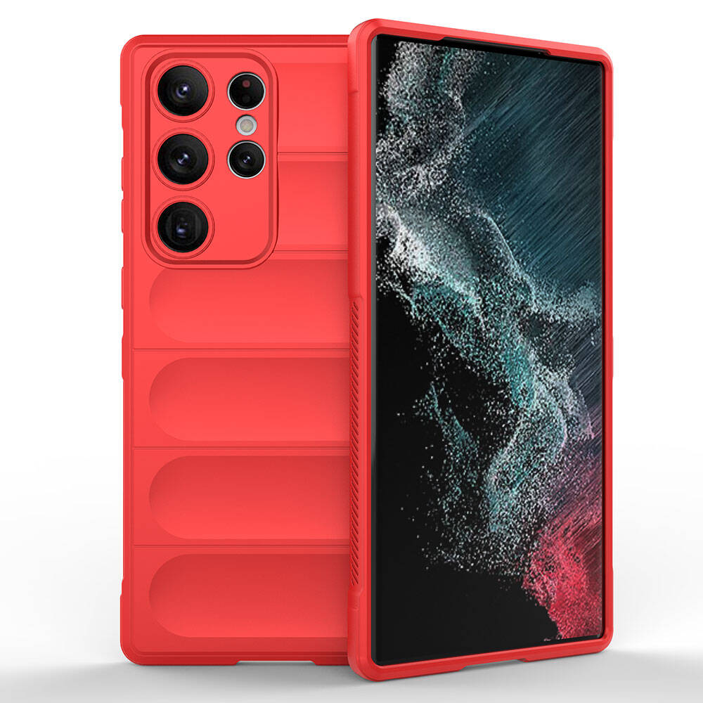 Galaxy S23 Ultra Case Flexible TPU Hollow Back Surface Design Zore Ethnic Silicone Cover Red