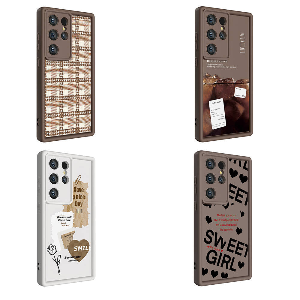 Galaxy S23 Ultra Case Camera Protection Printed Back Surface Zore Classy Cover White