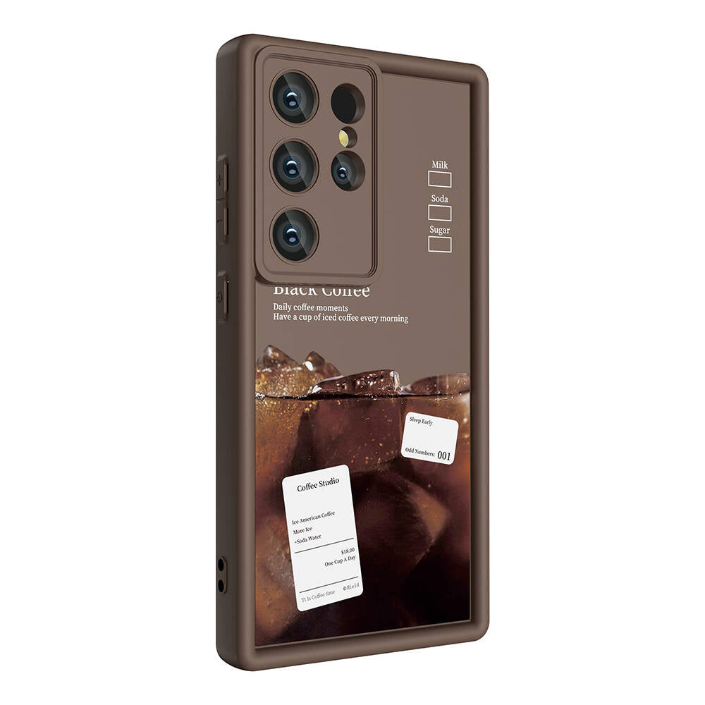 Galaxy S23 Ultra Case Camera Protection Printed Back Surface Zore Classy Cover Dark Brown