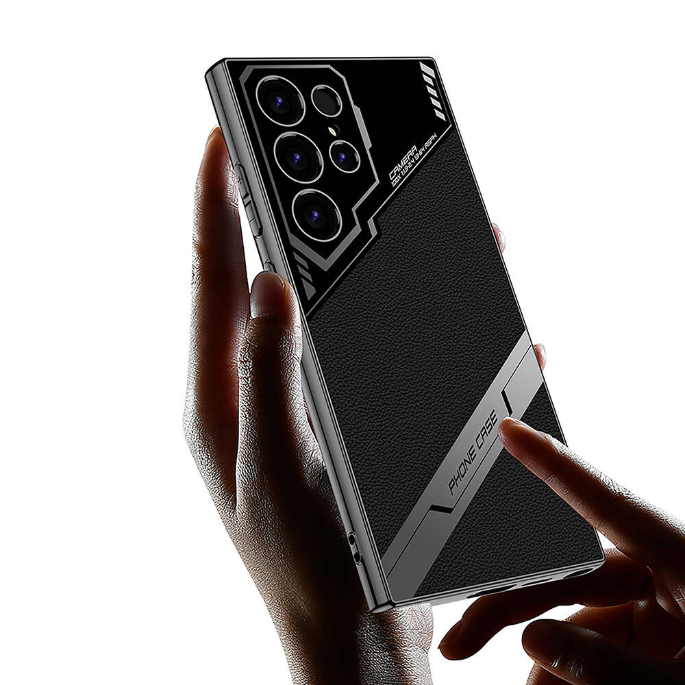 Galaxy S23 Ultra Case Camera Protection Faux Leather Design Zore New Series Procase Cover Titanium-Gray