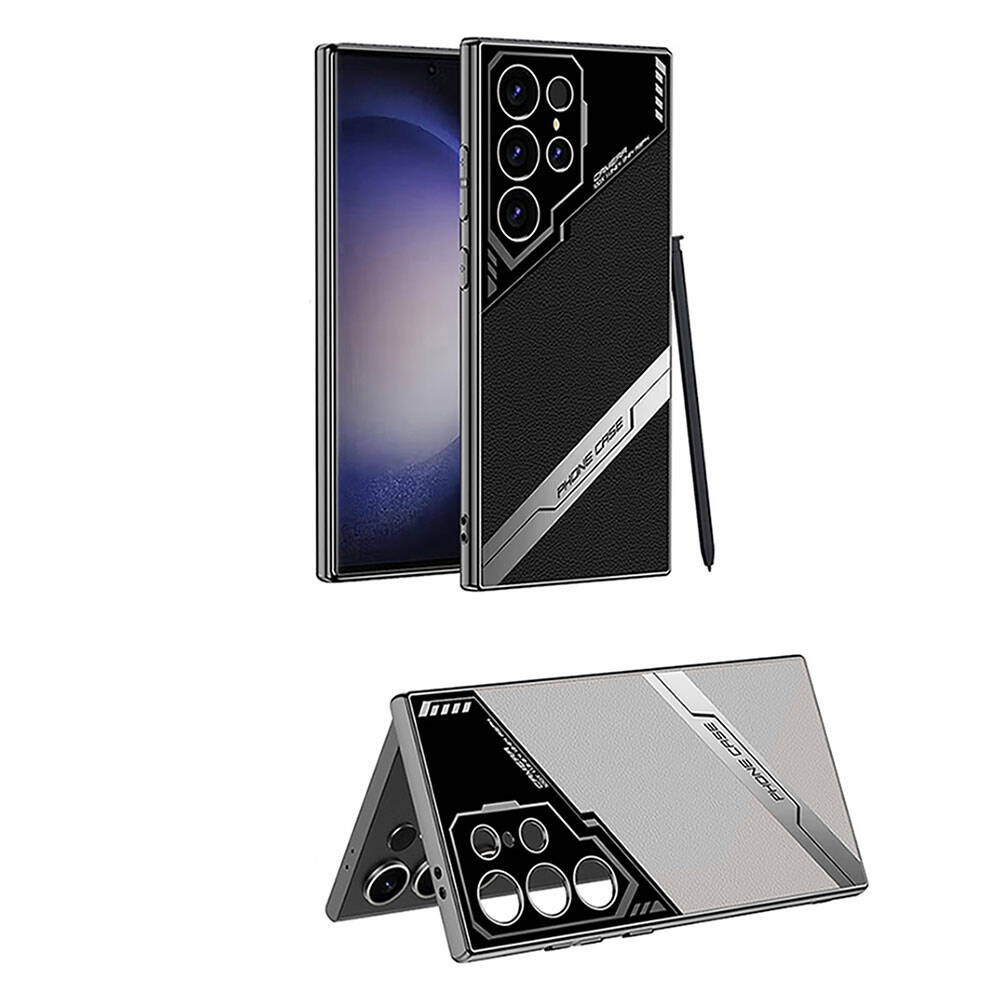 Galaxy S23 Ultra Case Camera Protection Faux Leather Design Zore New Series Procase Cover Titanium-Gray
