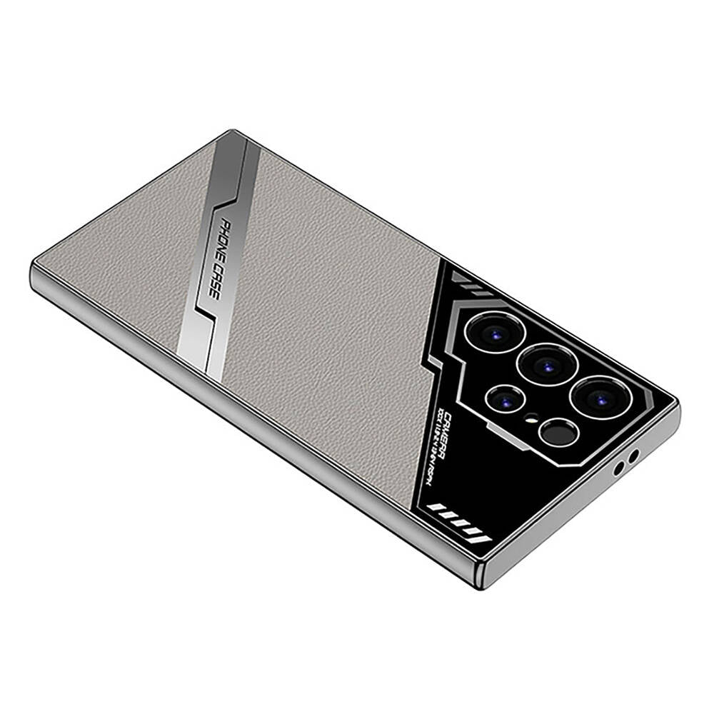 Galaxy S23 Ultra Case Camera Protection Faux Leather Design Zore New Series Procase Cover Titanium-Gray