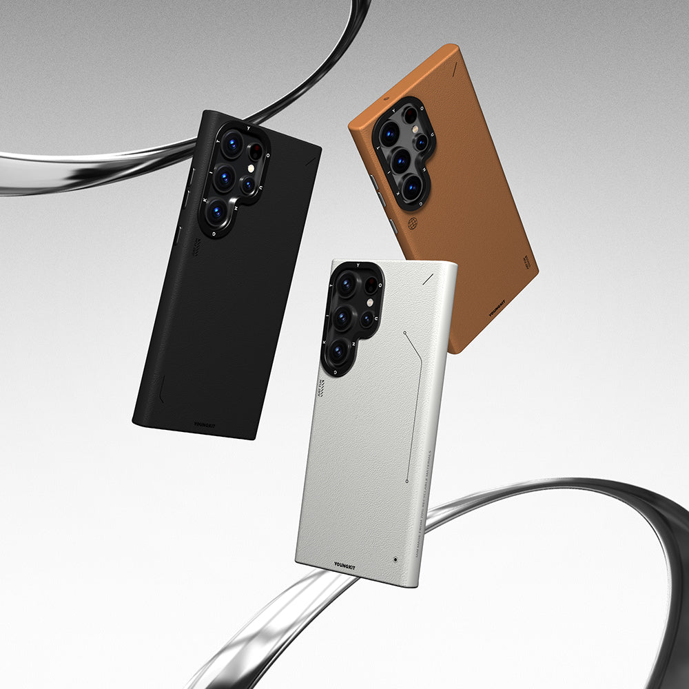 Galaxy S23 Ultra Kılıf M-safe Şarj Özellikli Basit Mat Deri Desenli Youngkit Tech Fashion Serisi Kapak Gümüş