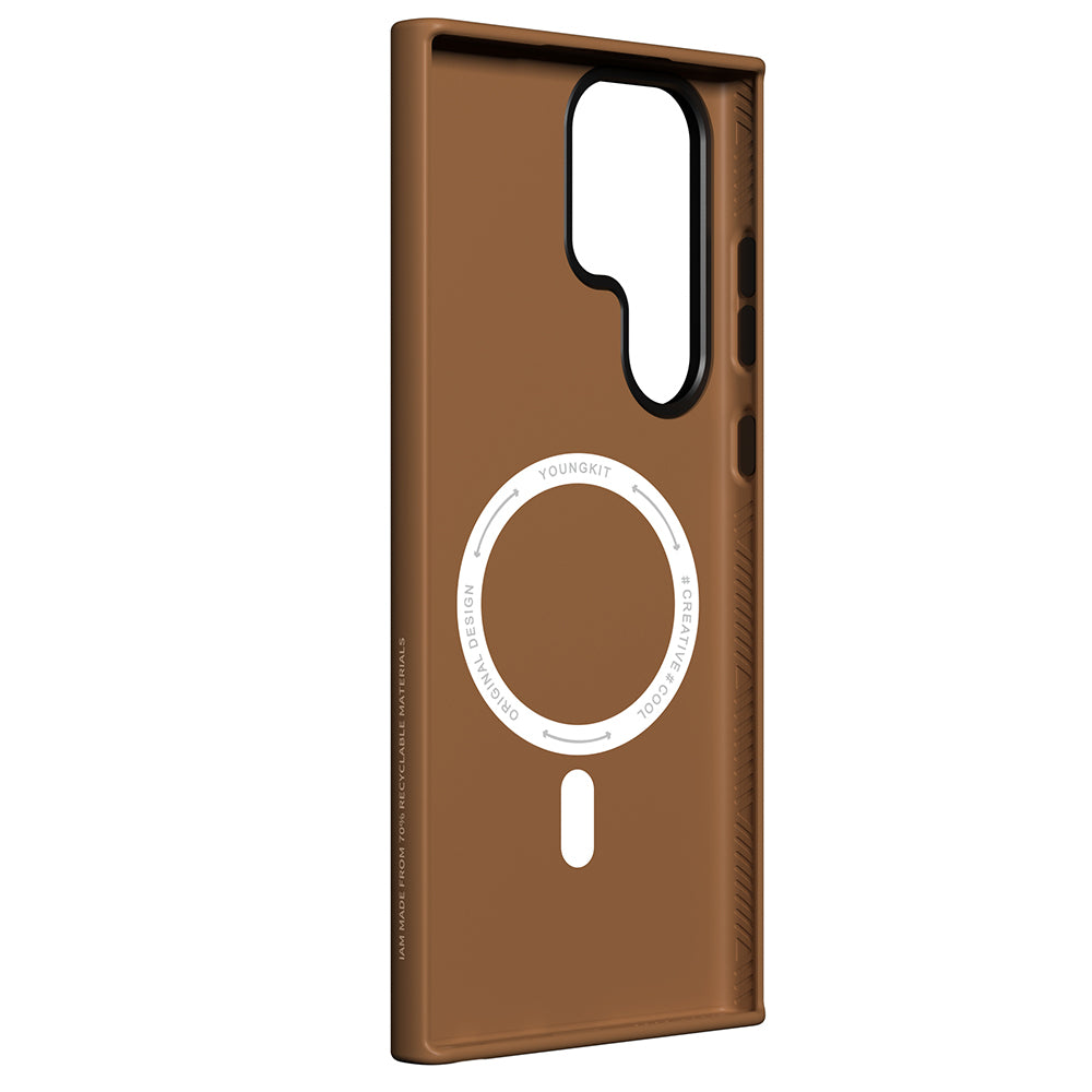 Galaxy S23 Ultra Kılıf M-safe Şarj Özellikli Basit Mat Deri Desenli Youngkit Tech Fashion Serisi Kapak Gümüş