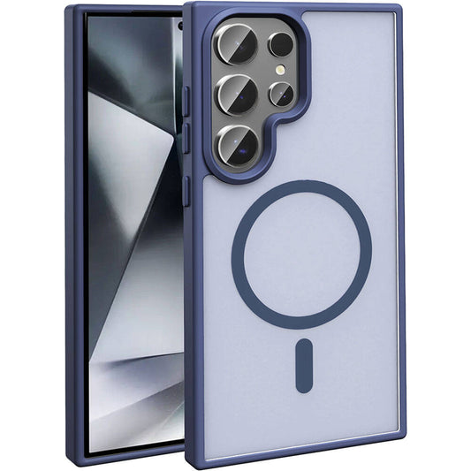 Galaxy S23 Ultra Case M-safe Charging Feature Matte Back Surface Zore Sio Cover Navy Blue