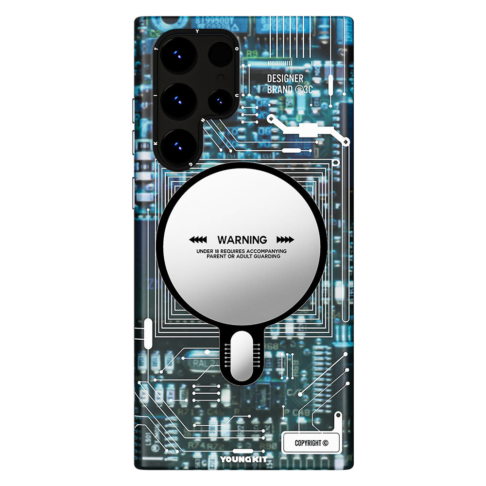 Galaxy S23 Ultra Case M-safe Charging Feature YoungKit Technology Series Cover Blue