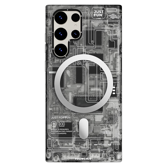 Galaxy S23 Ultra Case M-Safe Charging Feature YoungKit Technology Series Cover Black