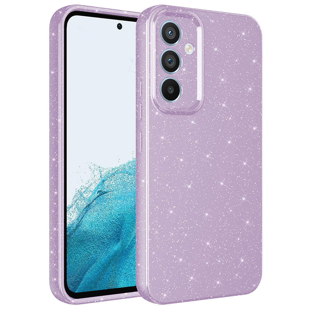 Galaxy S24 FE Case Camera Protection Glitter Luxury Zore Cotton Cover Lilac