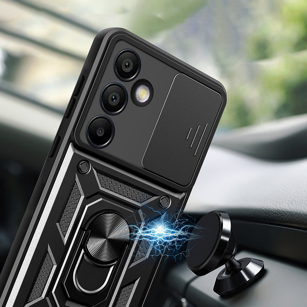 Galaxy S24 FE Case Magnetic Stand Camera Protection Zore Sliding Vega Cover Black