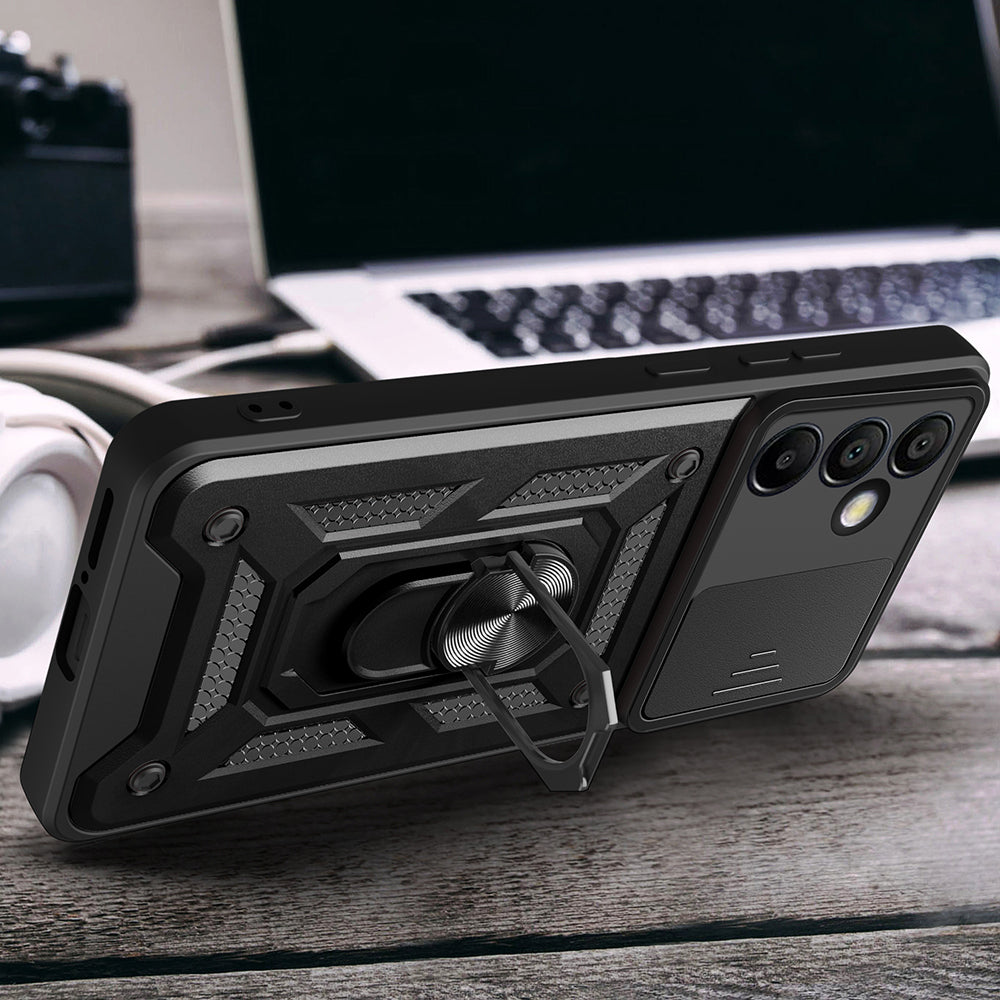 Galaxy S24 FE Case Magnetic Stand Camera Protection Zore Sliding Vega Cover Black