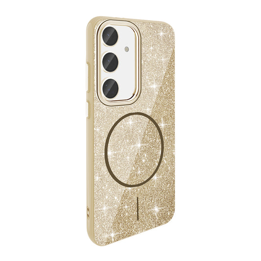 Galaxy S24 FE Case M-safe Charging Feature Shining Glitter Zore Oxo Cover Gold