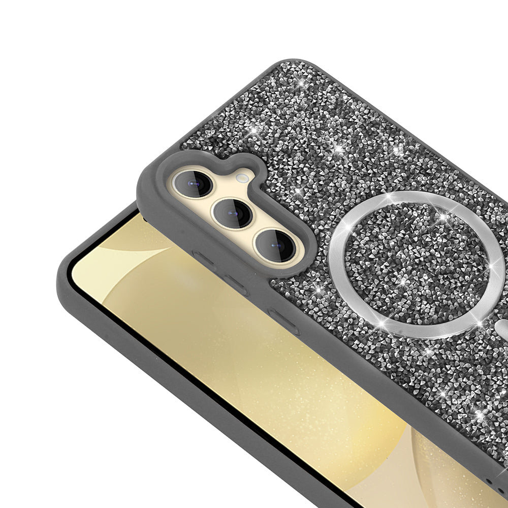Galaxy S24 FE Case Diamond Design M-safe Charging Feature Zore Mosaic Silicone Cover Black