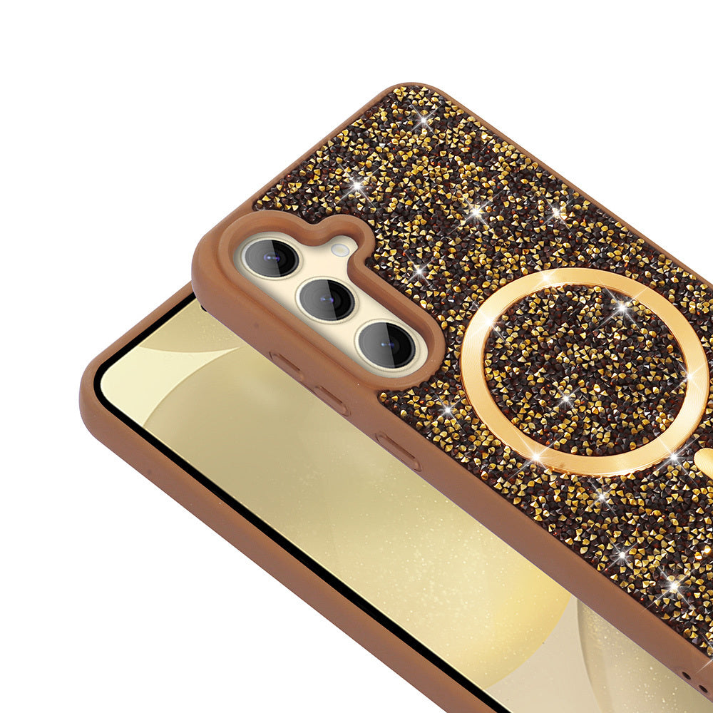 Galaxy S24 FE Case Diamond Design M-safe Charging Feature Zore Mosaic Silicone Cover Desert Titanium