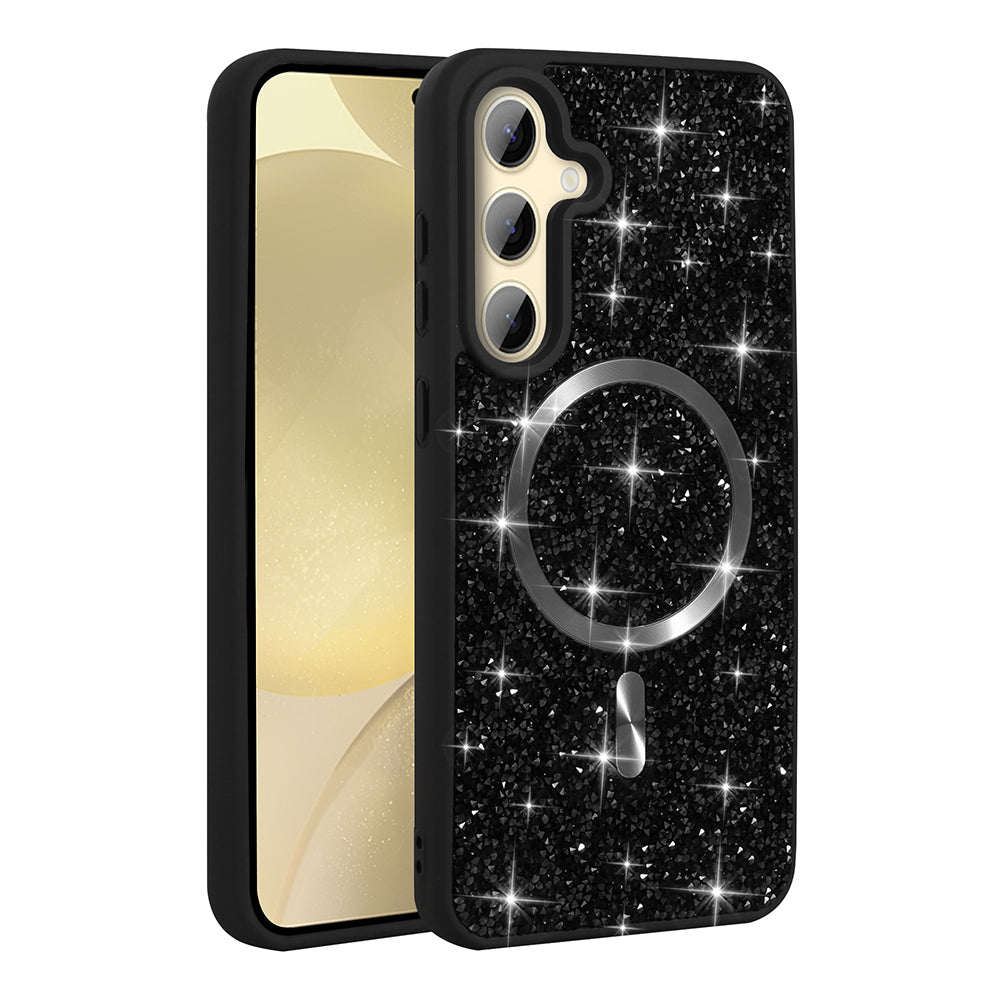 Galaxy S24 FE Case Diamond Design M-safe Charging Feature Zore Mosaic Silicone Cover Desert Titanium