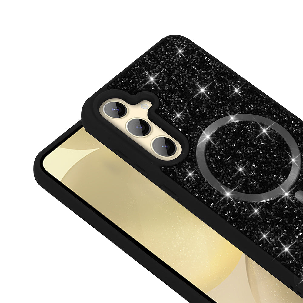 Galaxy S24 FE Case Diamond Design M-safe Charging Feature Zore Mosaic Silicone Cover Titanium-Gray