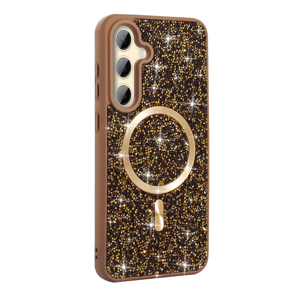 Galaxy S24 FE Case Diamond Design M-safe Charging Feature Zore Mosaic Silicone Cover Desert Titanium