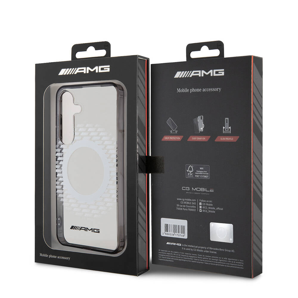 Galaxy S24 Case AMG Original Licensed M-safe Charging Feature Rhombus Patterned Transparent Cover Colorless