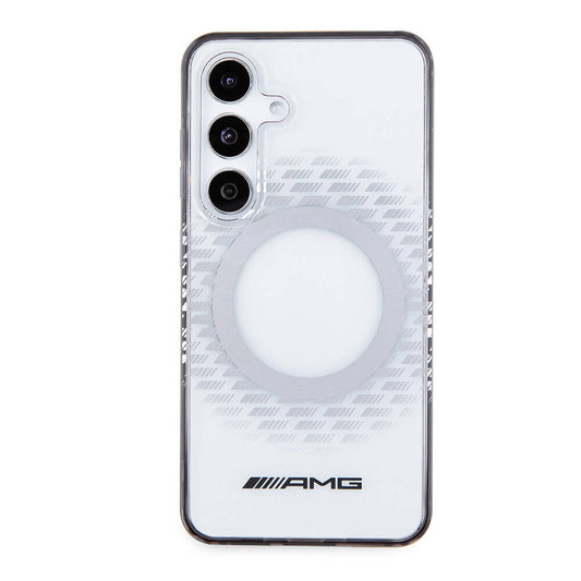 Galaxy S24 Kılıf AMG Orjinal Lisanslı M-safe Şarj Özellikli Eşkenar Dörtgen Desenli Transparan Kapak Renksiz