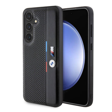 Galaxy S24 Kılıf BMW Orjinal Lisanslı M Logolu Üç Renk Çizgili Delikli Detail Line Kapak Siyah