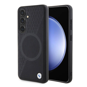Galaxy S24 Kılıf BMW Orjinal Lisanslı M-safe Şarj Özellikli Yarım Dokulu Circle Leather Kapak Siyah