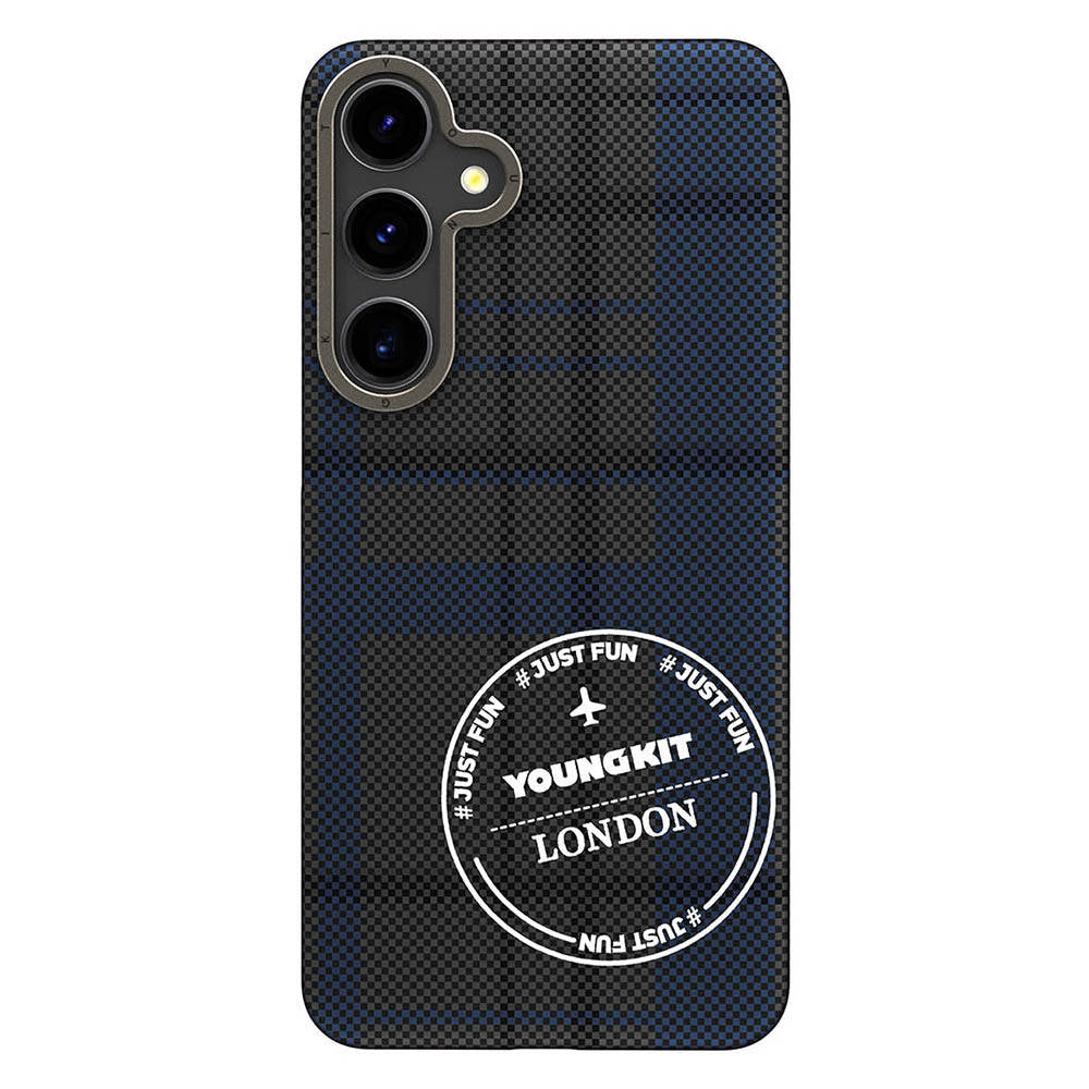 Galaxy S24 Case Plaid Patterned Youngkit Gezhi Series Cover Brown