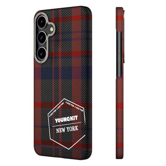 Galaxy S24 Kılıf Ekose Desenli Youngkit Gezhi Serisi Kapak Kırmızı