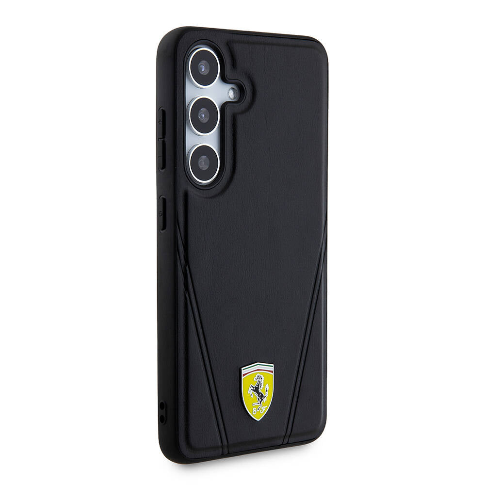 Galaxy S24 Case Ferrari Original Licensed M-Safe Charging Feature Hot Print V Striped Leather Cover Black