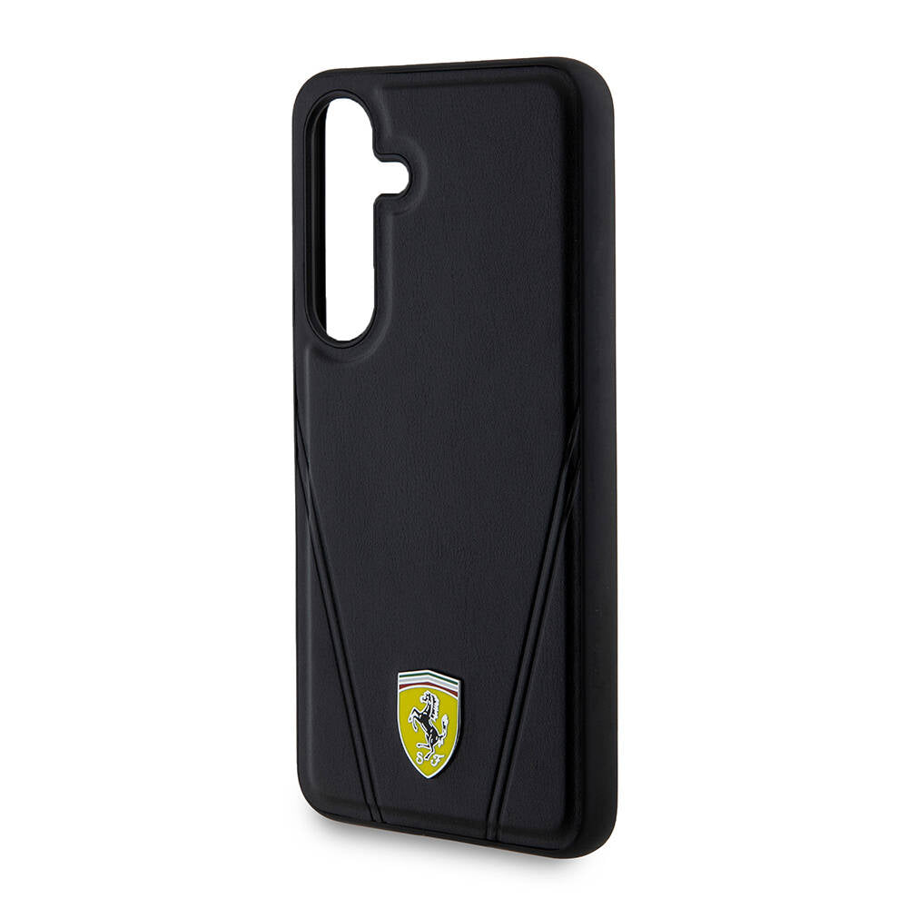Galaxy S24 Case Ferrari Original Licensed M-Safe Charging Feature Hot Print V Striped Leather Cover Black