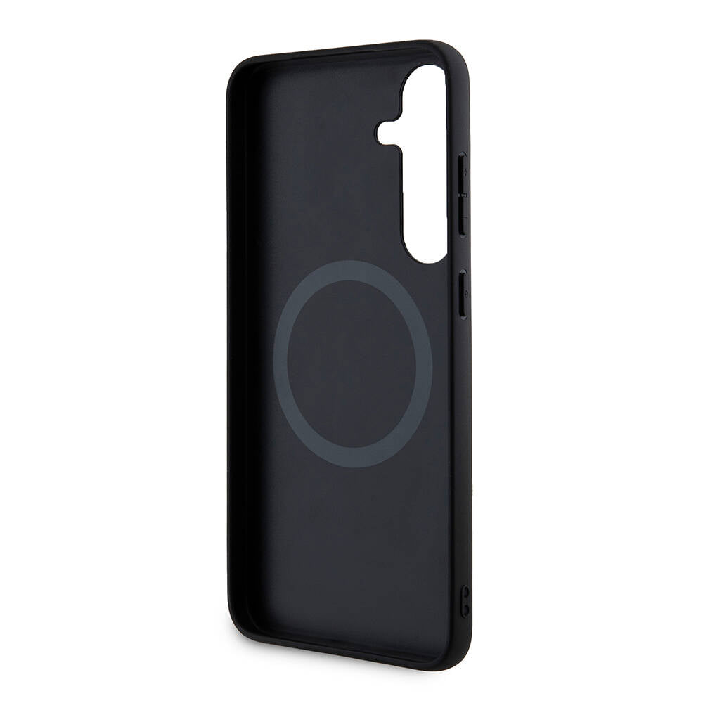 Galaxy S24 Case Ferrari Original Licensed M-Safe Charging Feature Hot Print V Striped Leather Cover Black