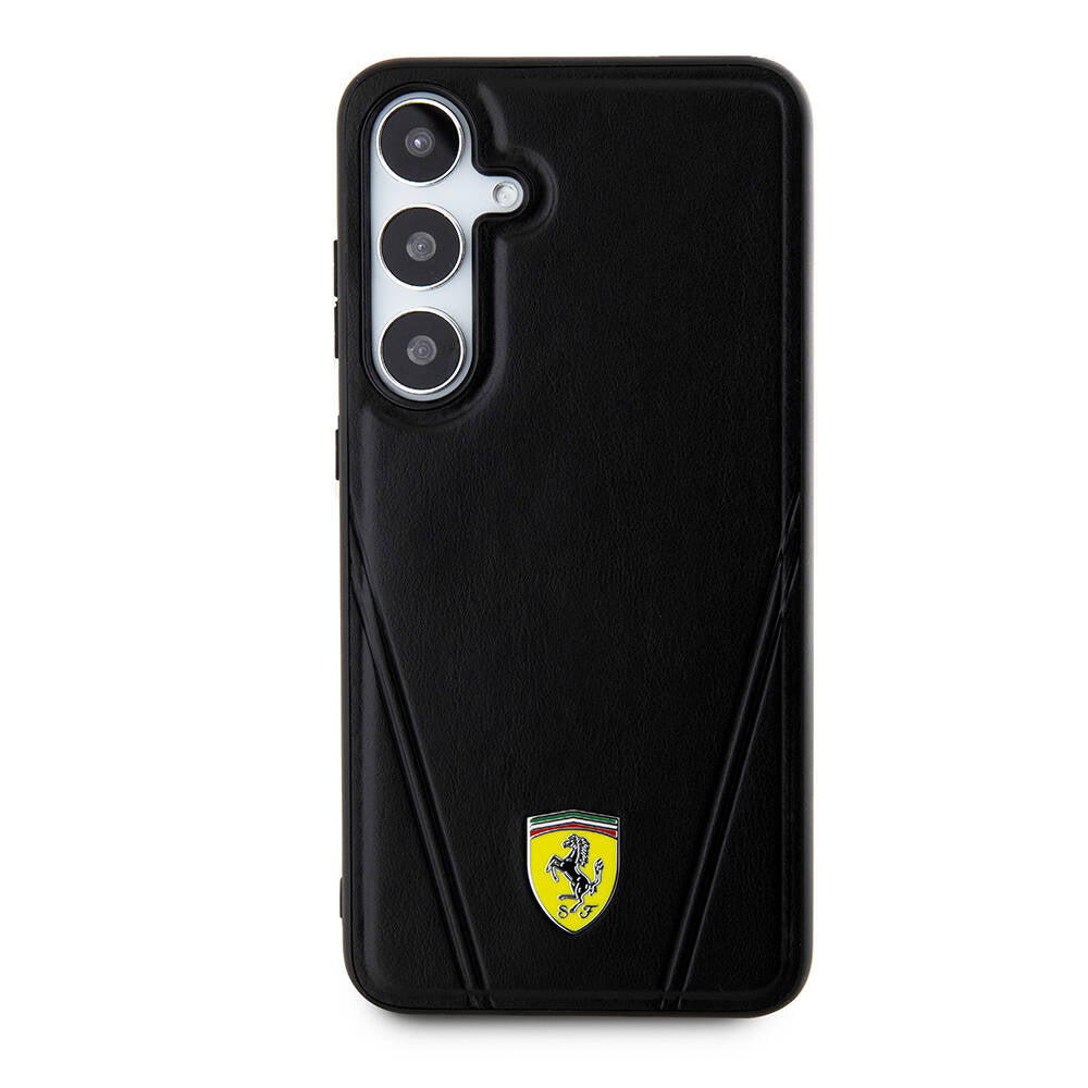 Galaxy S24 Case Ferrari Original Licensed M-Safe Charging Feature Hot Print V Striped Leather Cover Black