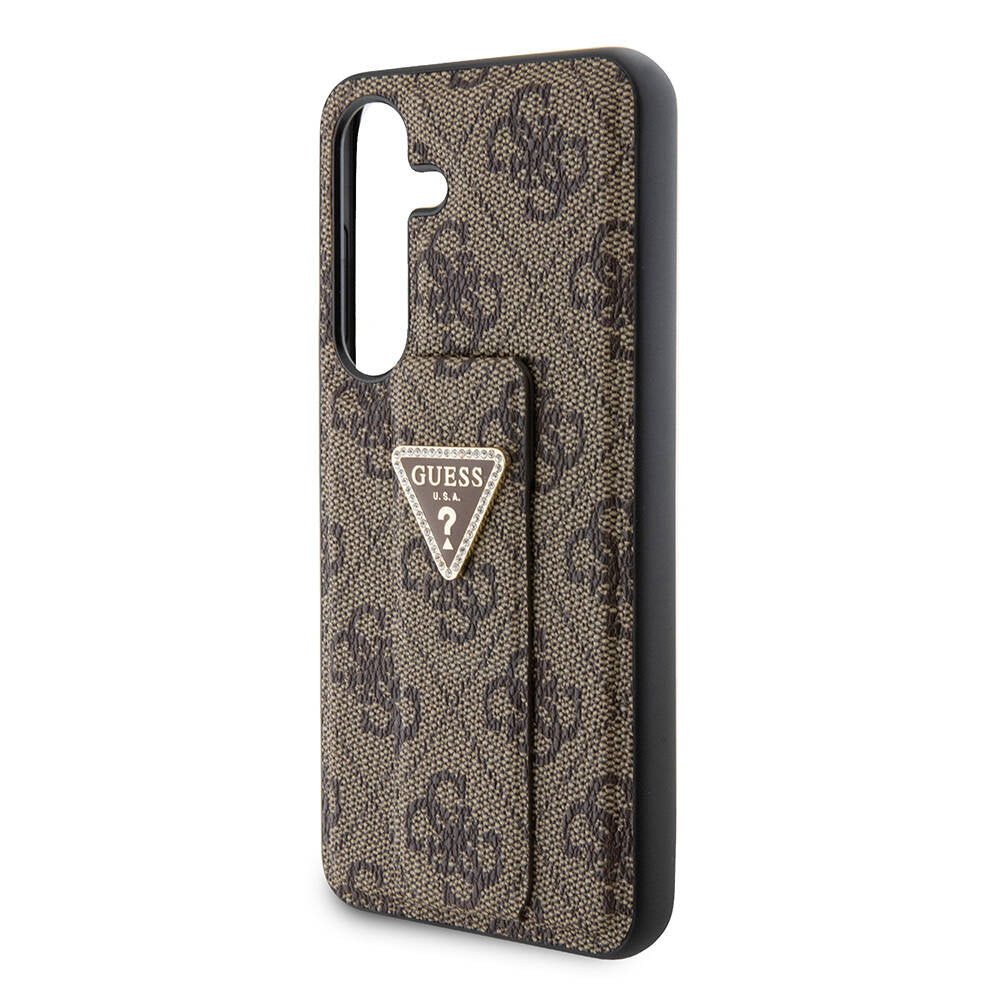 Galaxy S24 Case Guess Original Licensed 4G Patterned Triangle Logo Stand Leather Cover Brown